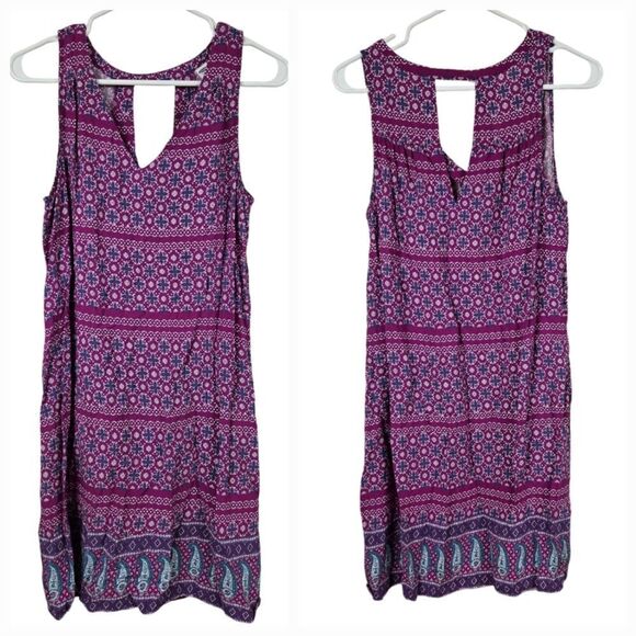 Old Navy Purple Sleeveless V-Neck Shift Dress Women Keyhole Lightweight V-Neck - Picture 3 of 8